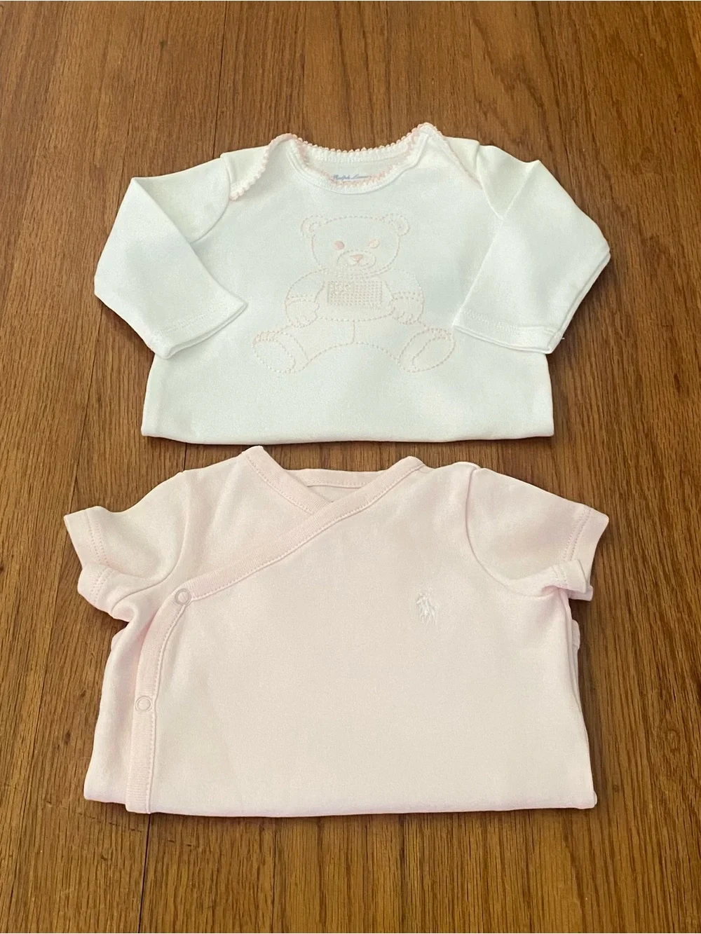 Ralph Lauren Pink and Embroidered Bear Baby One-Piece Bodysuits Set